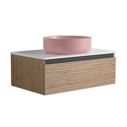 30 in in Wall-Mounted Bathroom Vanity with Pink Art Ceramic Sink &