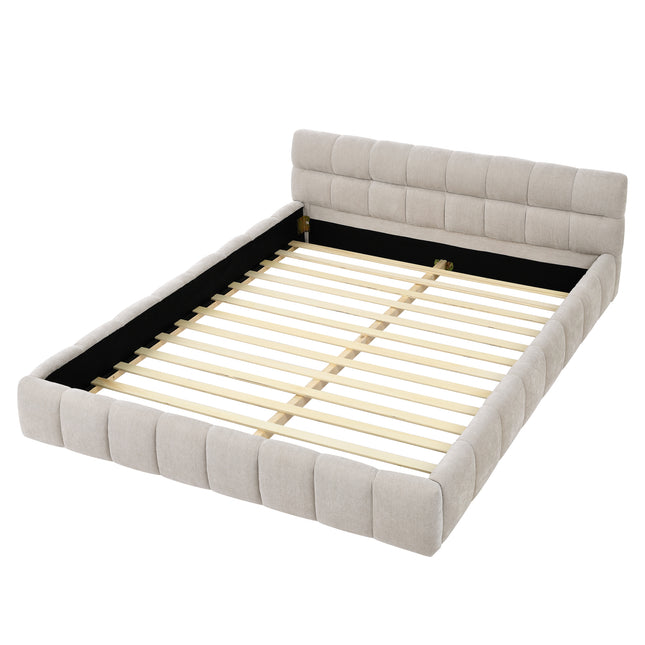 Modern Queen Size Upholstered Bed Frame with Headboard