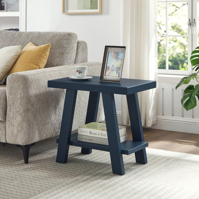 Athens Contemporary Wood Shelf Side Table in Navy Blue
