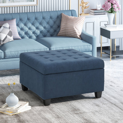 Upholstered Tufted Fabric Storage Ottoman with Navy Blue