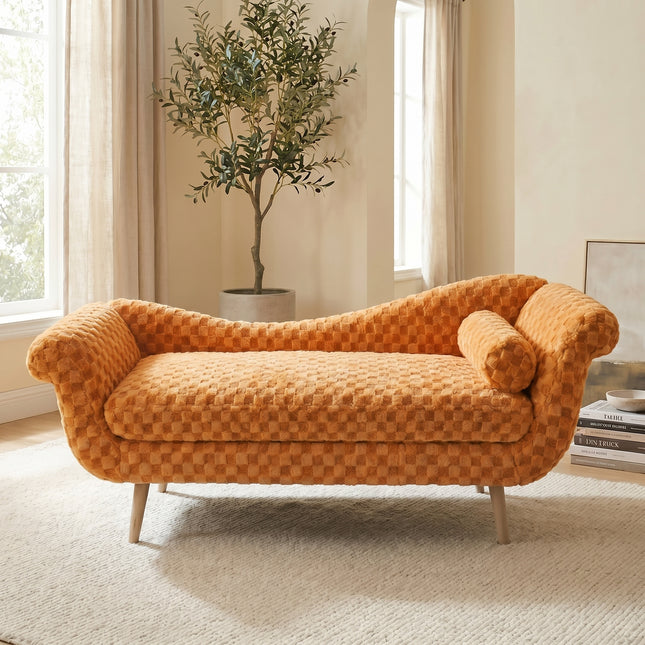 Classic diamond pattern fabric paired with elegant scroll arms, delivering great comfort and timeless style.