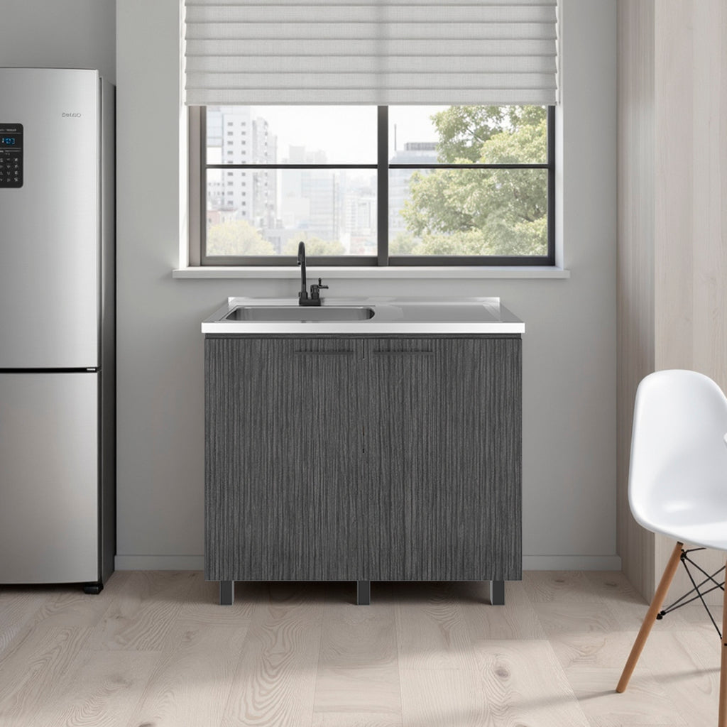 Gold Utility Sink Cabinet with 2 Doors and 3 Shelves, SMOKY OAK