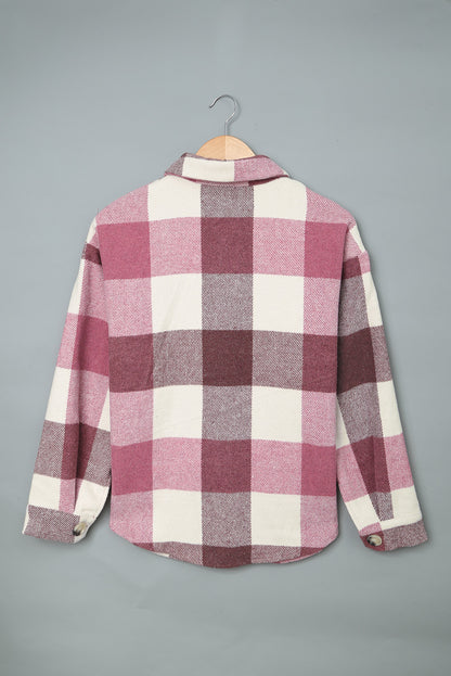 Grey Plaid Color Block Pockets Buttoned Shacket - Eloy Royal