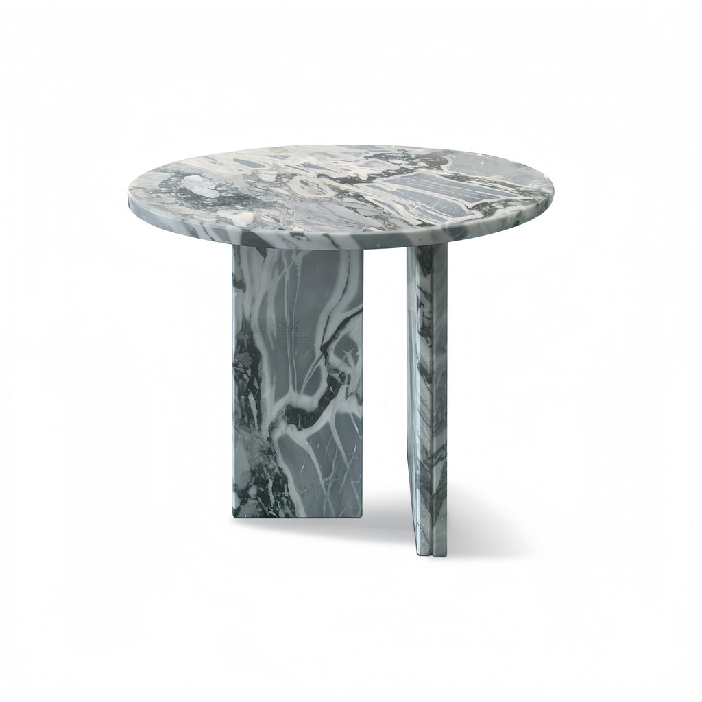 Blue Grey Natural Marble Coffee Table with Polished Surface, Genuine Stone, Ø17.7 h15.8 Inch