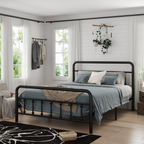 Metal Bed Frame,Queen Size Bed Frame with Headboard,Structurally Stable, Under Bed Storage,No Box Spring Needed,Black