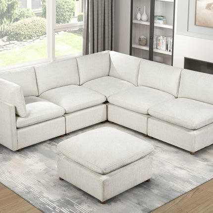 Luxury Beige 6-Piece Modular Sectional with Ottoman Upholstered Durable Solid Wood Living Room Furniture L-Shape Sofa Set