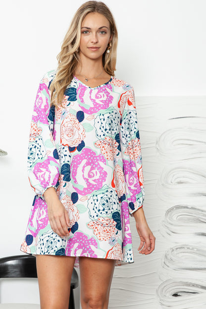 Multicolor Floral Print V Neck Bohemian Tunic Dress - Eloy Royal