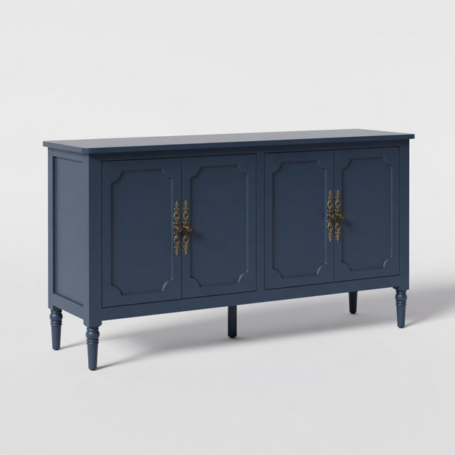 Vintage Blue Buffet Cabinet with Adjustable Shelves - Mid-Century Modern Sideboard in Blue with Solid Wood Legs and Eco-Friendly Finish