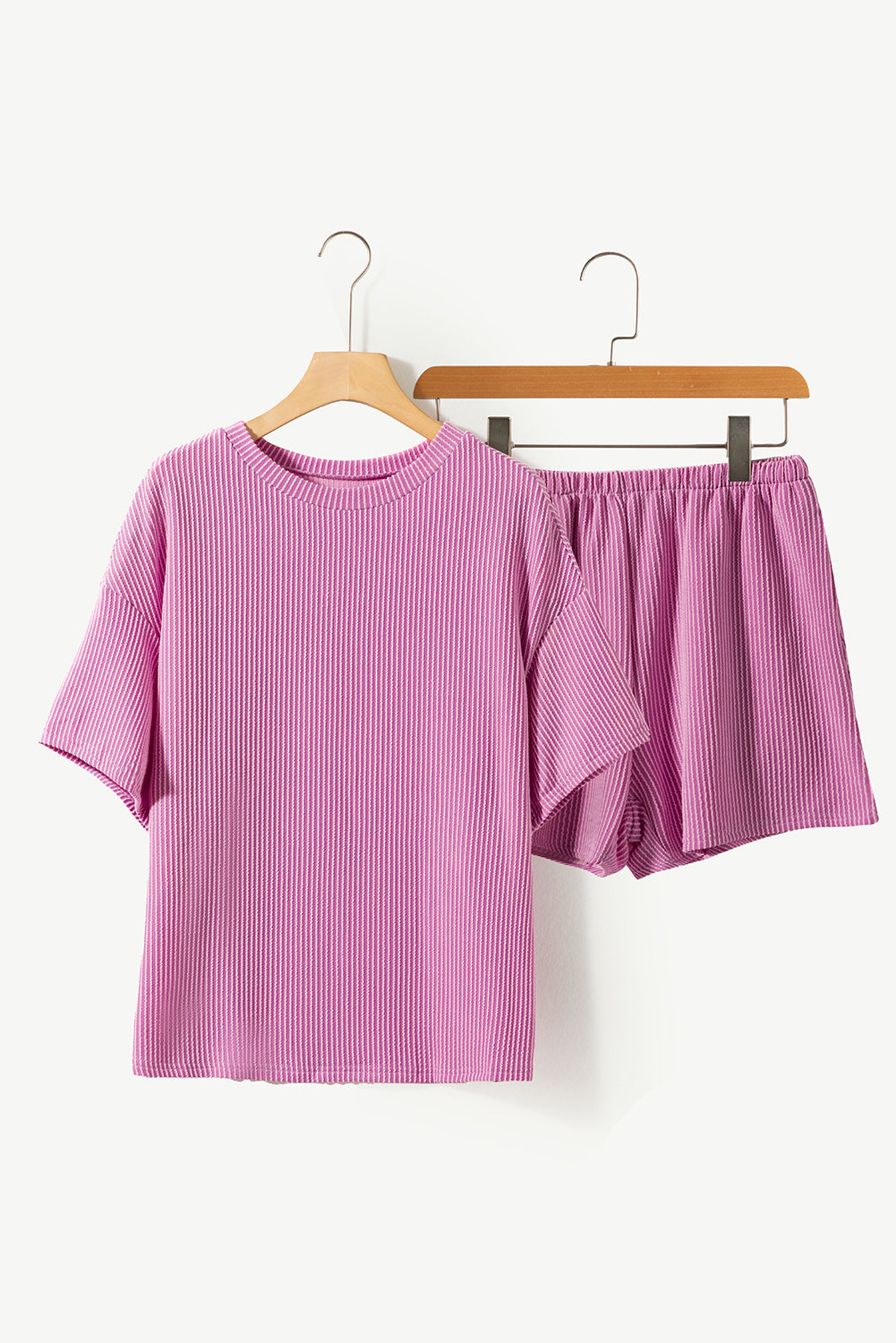 Phalaenopsis Ribbed Textured Loose Fit Tee & Shorts Set - Eloy Royal