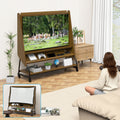 Mobile TV Stand with Mount for 32-50' TV with Projector Screen & Power Outlets - Adjustable Rolling TV Cart, MDF Wood