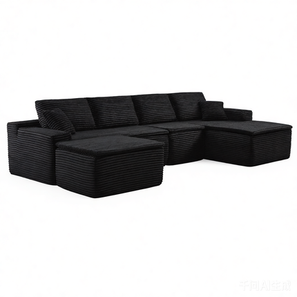 134' Modern Minimalist Modular Sectional Couch, Comfort L Shaped 4-Seat Lounge Sofa with Seat Cushion&Ottoman, Right Hand Facing