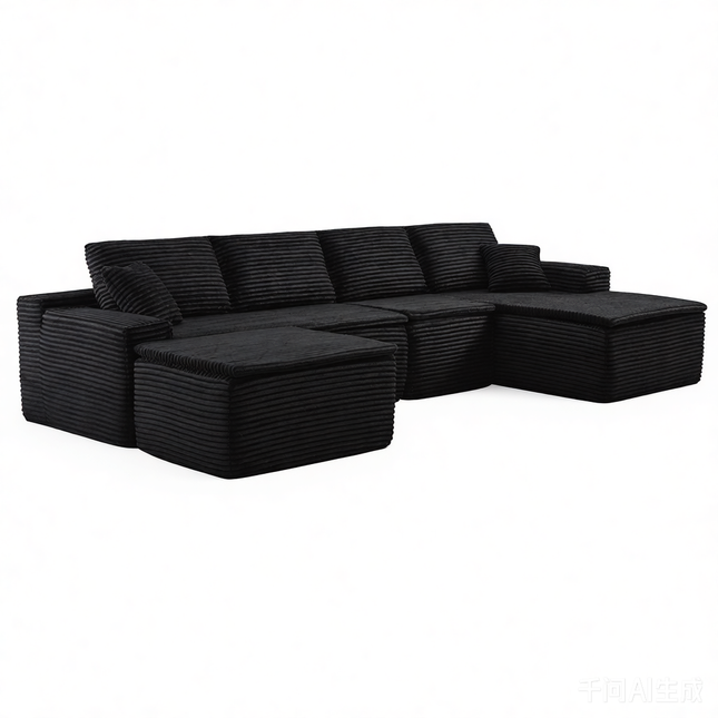134' Modern Minimalist Modular Sectional Couch, Comfort L Shaped 4-Seat Lounge Sofa with Seat Cushion&Ottoman, Right Hand Facing