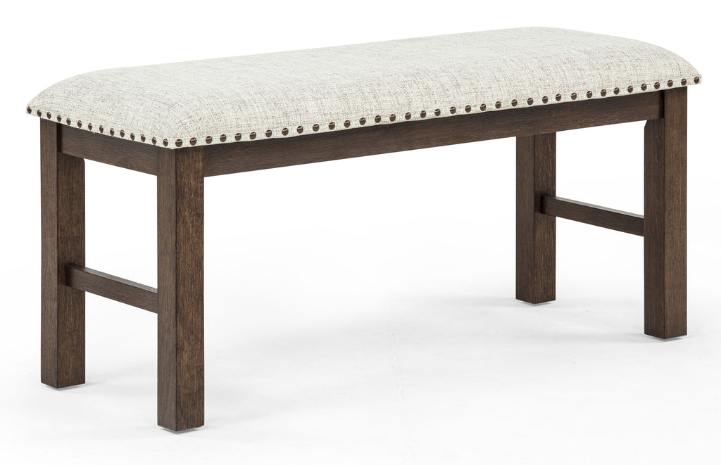 1pc Padded Seating Bench Upholstered Neutral Linen-Look Fabric Tufted Nailhead Trim Deep Espresso Brown Finish Dining Room Wooden Furniture Brown