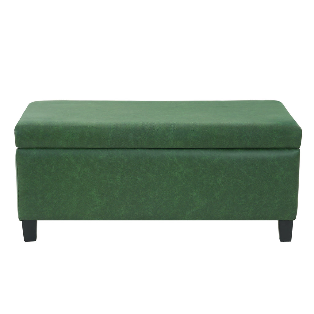 Green Storage Ottoman with Flip-Top Lid, Boucle Fabric & Rubber Wood Legs, 39L x 19.25W x 16.5H