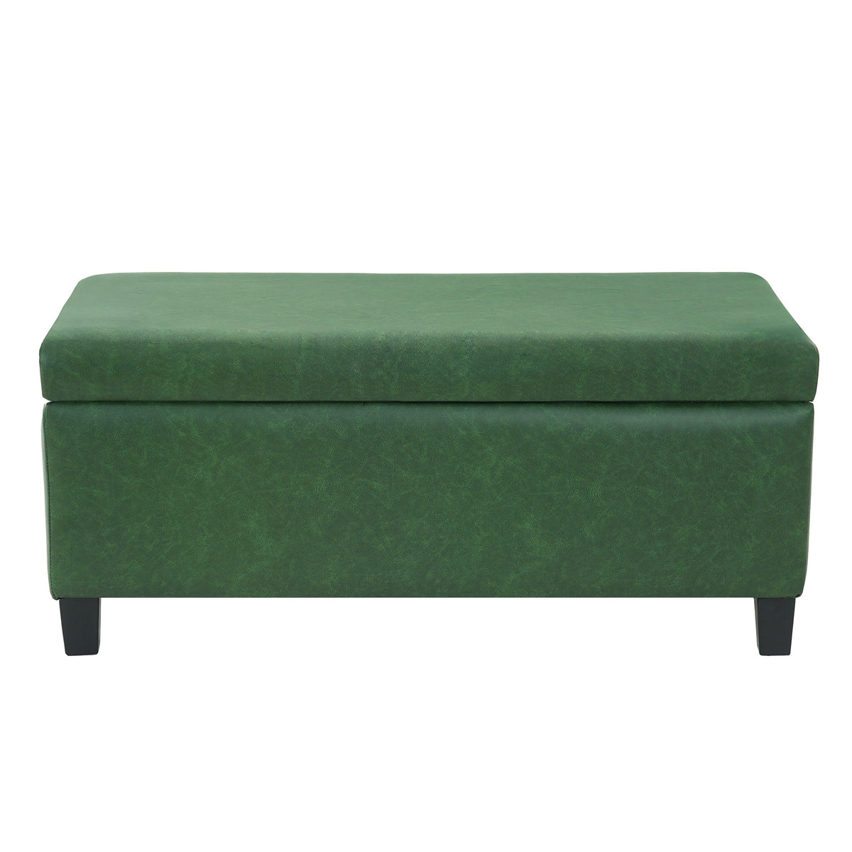 Green Storage Ottoman with Flip-Top Lid, Boucle Fabric & Rubber Wood Legs, 39L x 19.25W x 16.5H