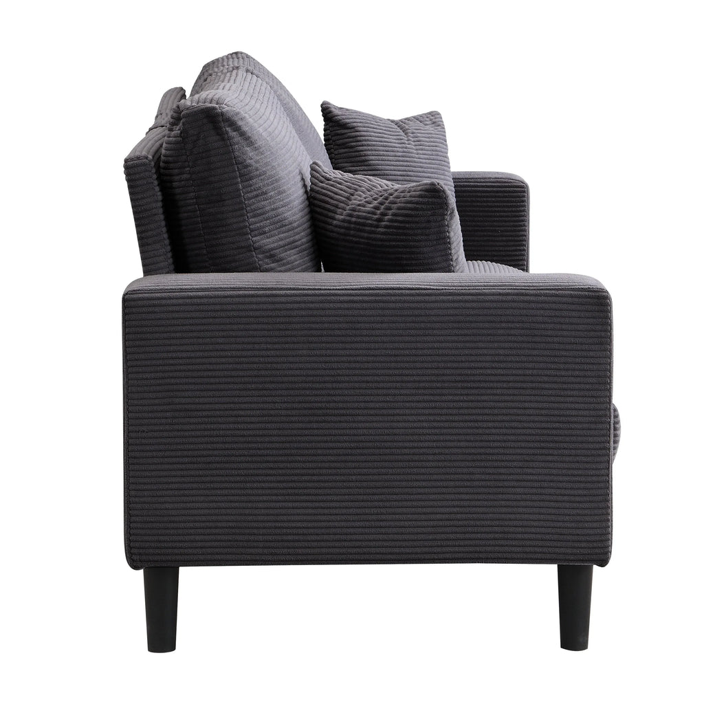 Modern Upholstered 74' High Resilience Three Seater Sofa, Dark Gray Corduroy with Wooden Frame - Eloy Royal