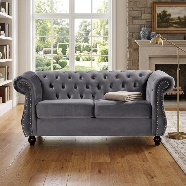 Chesterfield Crushed Velvet Accent Chair, Button Tufted Single Sofa Chair with Rolled Arms, Wood Tapered Legs, High Density Foam Spring Support, Comes with Matching Bolster