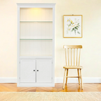 78.75''H 4-Tier Display Shelf, with 5-Colors Dimmable Ceiling Light, Freestanding Farmhouse Bookcases with Storage & Doors, Bookshelf with Adjustable Glass Shelves for Home & Office - White - Eloy Royal