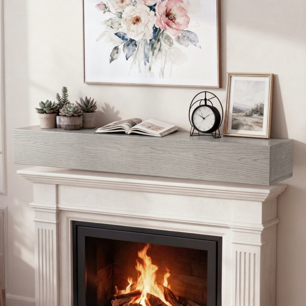 60' Rustic Embossed Wood Fireplace Mantel,Wall-Mounted & Floating Shelf for Home Decor