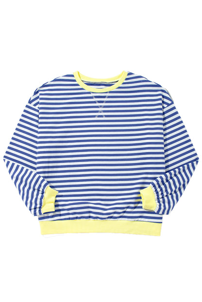 Green Stripe Contrast Edge Oversized Sweatshirt