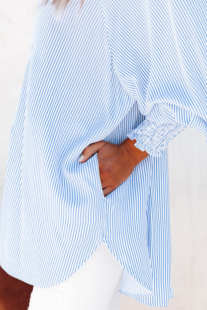 Light Blue Striped Casual Shirred Cuffs Shirt - Eloy Royal