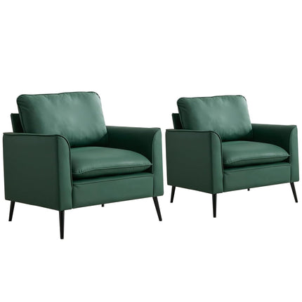 TS Nordic Retro Green Leather Upholstered Sofa Chair 2PC Living Room Balcony