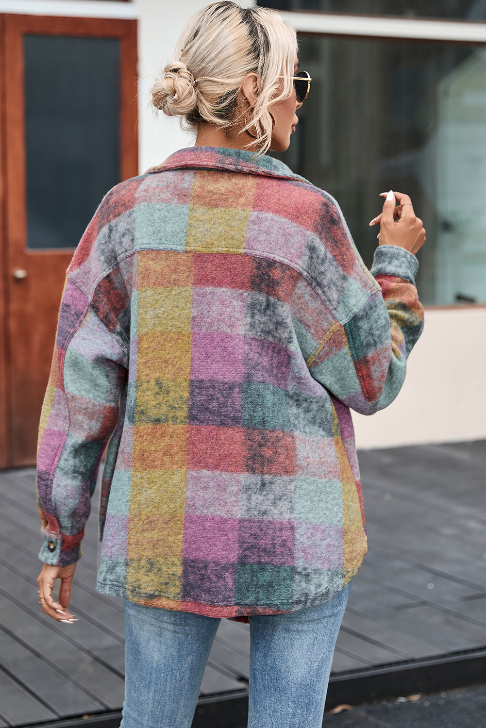 Multicolor Brushed Plaid Pocketed Oversize Shacket - Eloy Royal