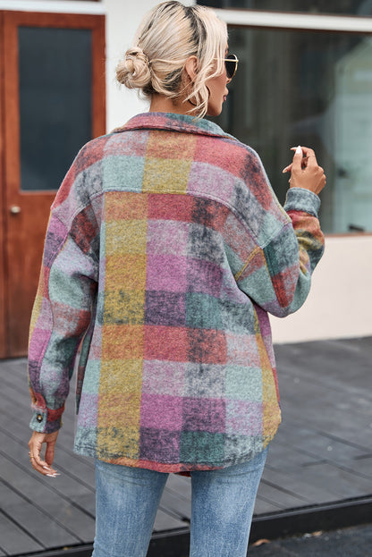 Multicolor Brushed Plaid Pocketed Oversize Shacket - Eloy Royal