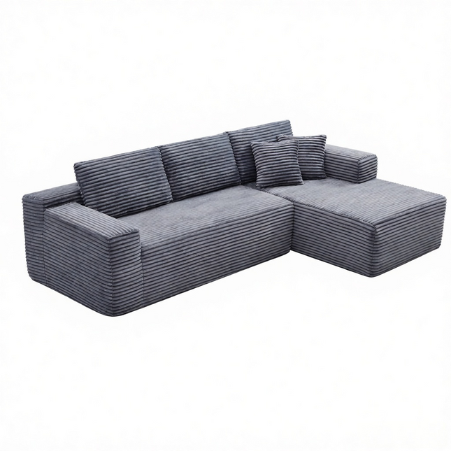 106.5' L-Shaped Corduroy Upholstered 3-Seat Lounge Sofa with Chaise, Right Hand Facing