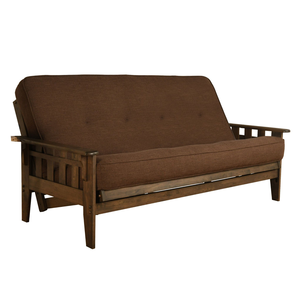 Montana Full-size Futon Frame in Rustic Walnut Finish includes Linen Cocoa Mattress