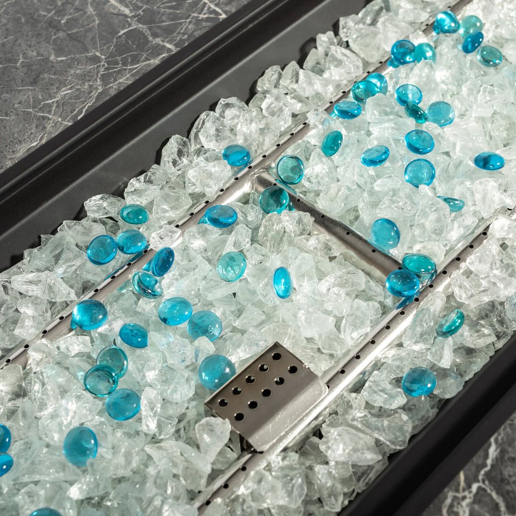 44' Propane Gas Fire Pit Table, 50000 BTU Rectangular Fire Pit, Tile Tabletop with Beautiful Wicker Base for Outside Patio Deck Garden Courtyard-Brown - Eloy Royal