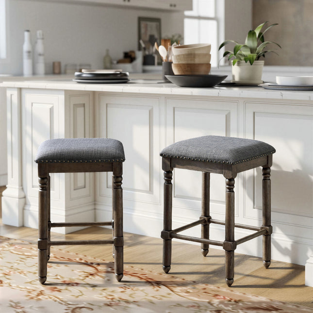 Arnhem Wood Upholstered Swivel Counter Height Stool, Set of 2, Grey