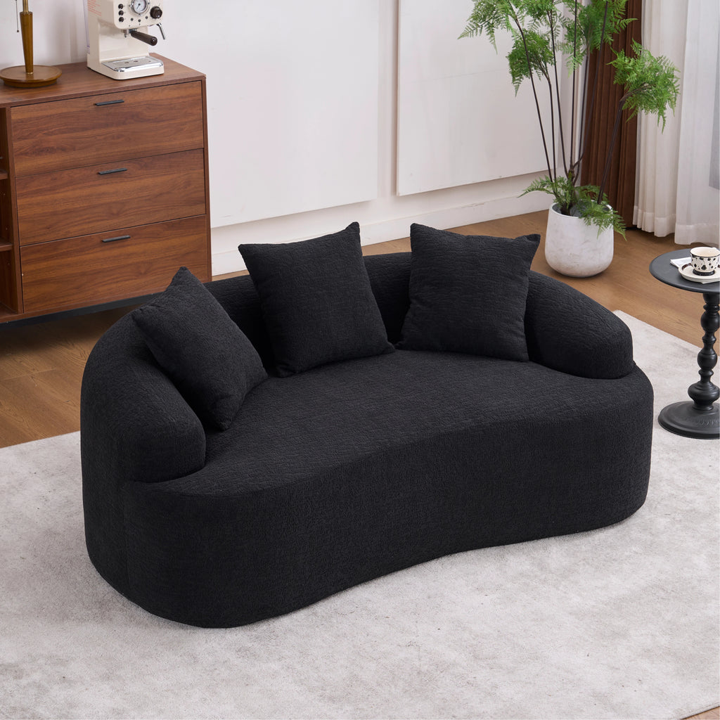 Old Sku: W2231P329643 Curved Modern Boneless Sofa Loveseat, Chenille Fabric, 2-Seater Black Chenille, No Assembly, Small Sofa for Small Spaces & Apartments, Living Room, Office, 65' L, 300 Lbs