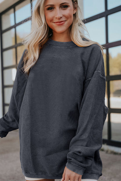 Dark Grey Drop Sleeve Ribbed Oversized Sweatshirt - Eloy Royal