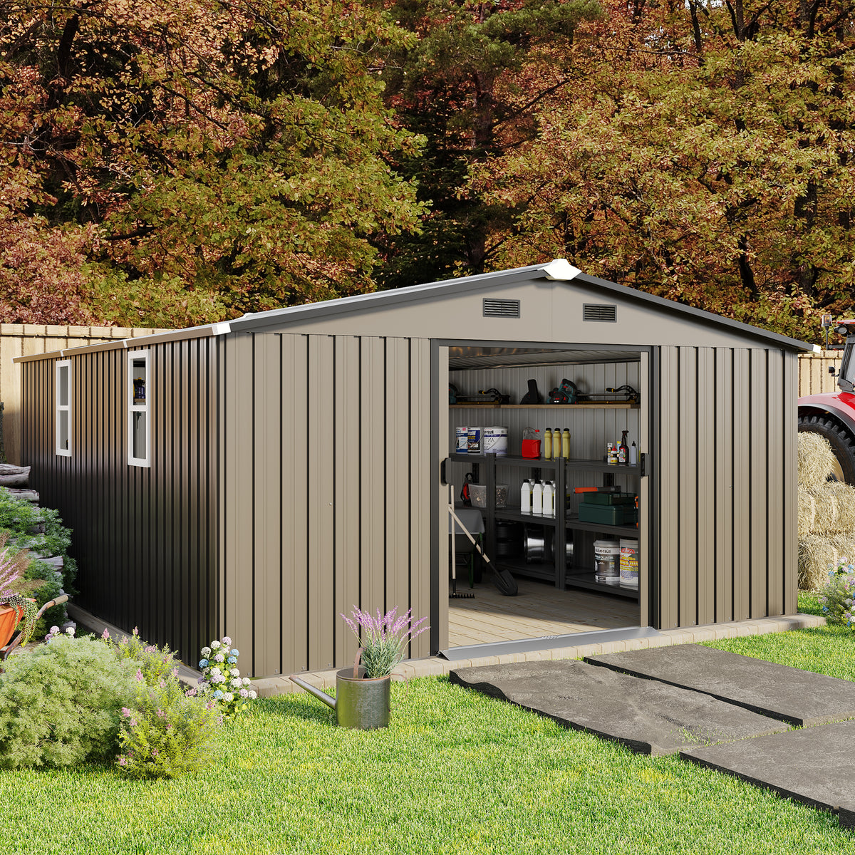 Campcraft 10*12ft  0.23mm color steel plate, surface protective film, Two daylight Windows, A practical and thoughtful gift,two colors can be freely selected storage sheds