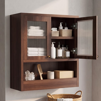 OMCHOM Bathroom Wall Cabinet with Acrylic Doors, Wall Mounted Bathroom Storage Cabinet, Farmhouse Style, Adjustable Shelf, Toilet Paper Holder