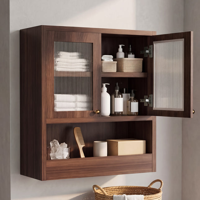 OMCHOM Bathroom Wall Cabinet with Acrylic Doors, Wall Mounted Bathroom Storage Cabinet, Farmhouse Style, Adjustable Shelf, Toilet Paper Holder