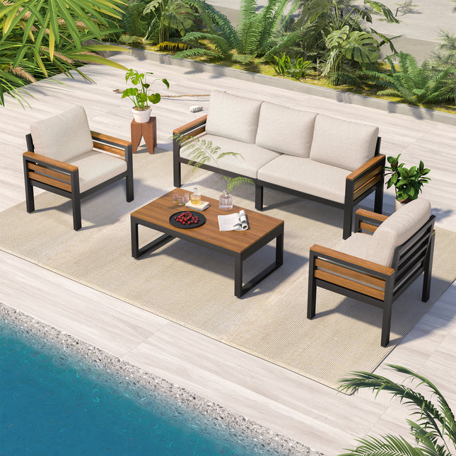 GO 4-Piece Outdoor Furniture Sofa Set for 5 People with Acacia Wood