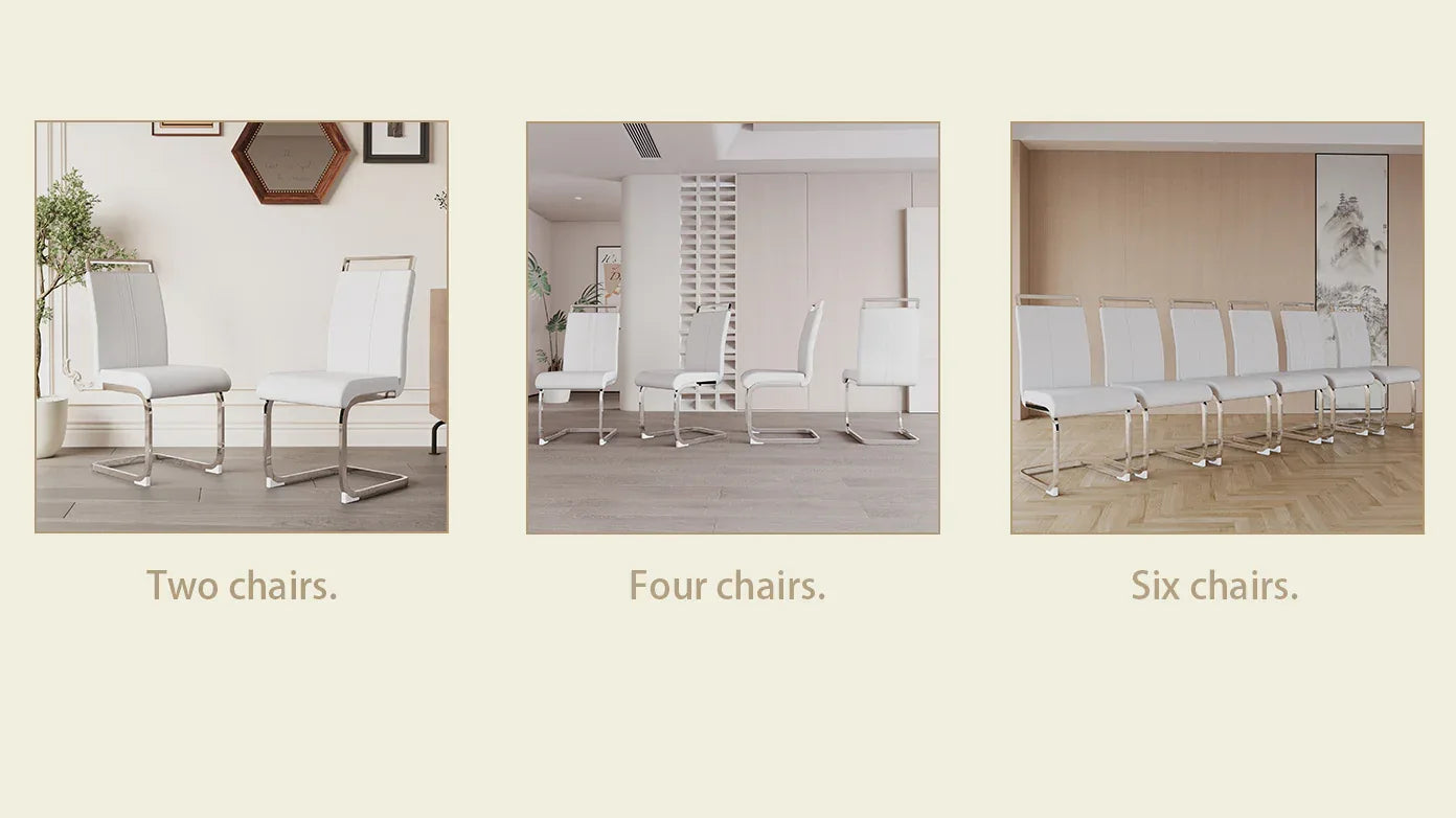 Modern Dining Chairs,PU Faux Leather High Back Upholstered Side Chair with C-shaped Tube plating Metal Legs for Dining Room Kitchen Vanity Patio Club Guest Office Chair (Set of 2) (White+PU Leather) - Eloy Royal