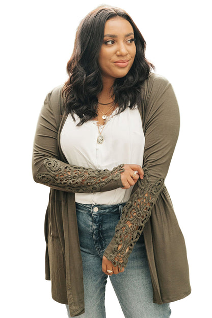 Green Crochet Plus Size Lace Sleeve Cardigan - Eloy Royal