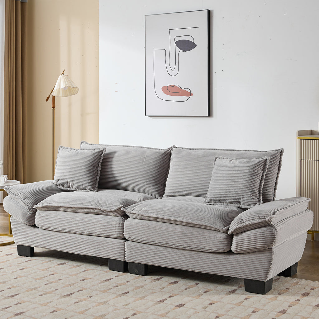 Corduroy Sofa Sleeper Couch Loveseat Sofa with Pillows Comfy Upholstered Deep Seat Sofa for Bedroom,Living Room,Apartment,Office,Dorm-Light Grey Corduroy