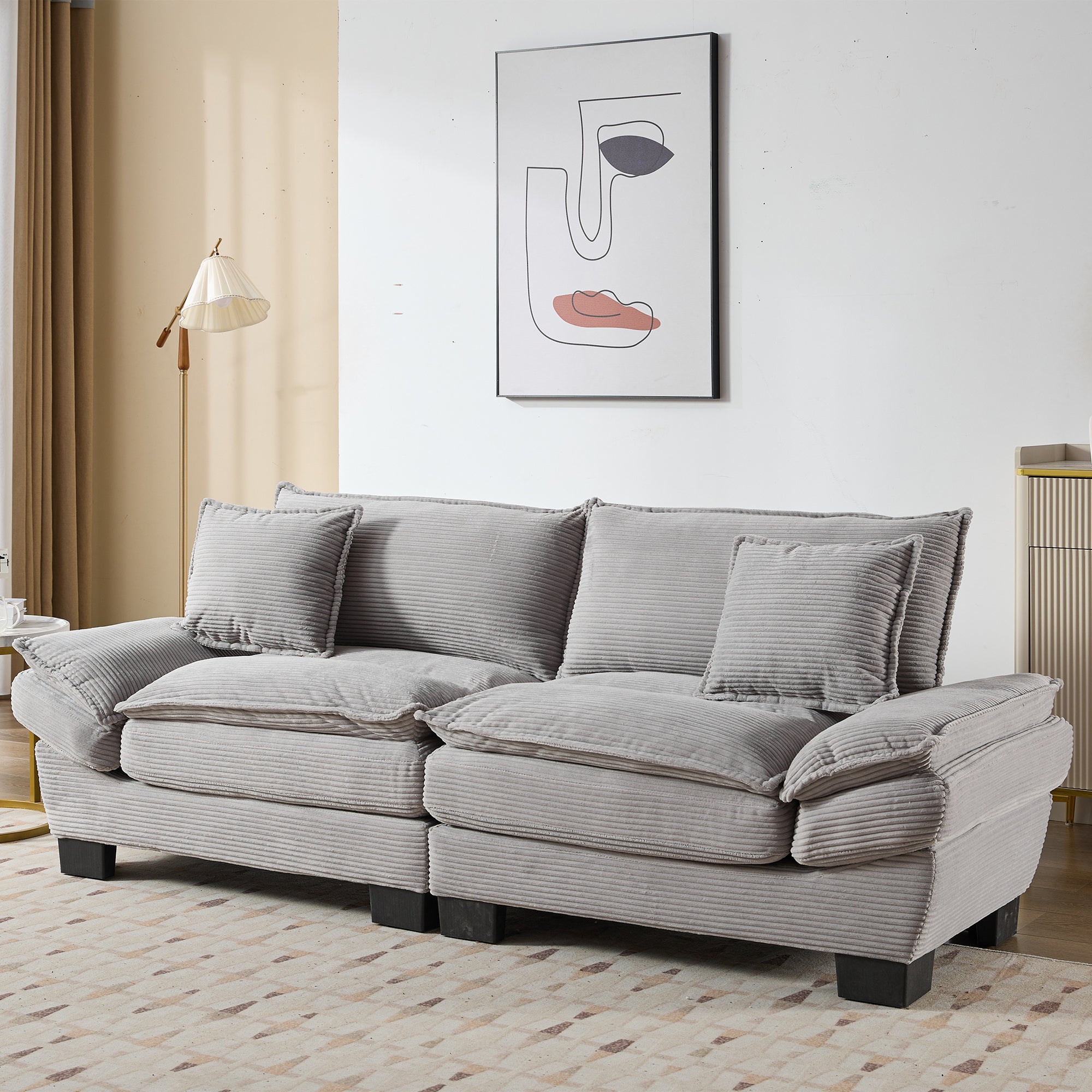 Corduroy Sofa Sleeper Couch Loveseat Sofa with Pillows Comfy Upholstered Deep Seat Sofa for Bedroom,Living Room,Apartment,Office,Dorm-Light Grey Corduroy