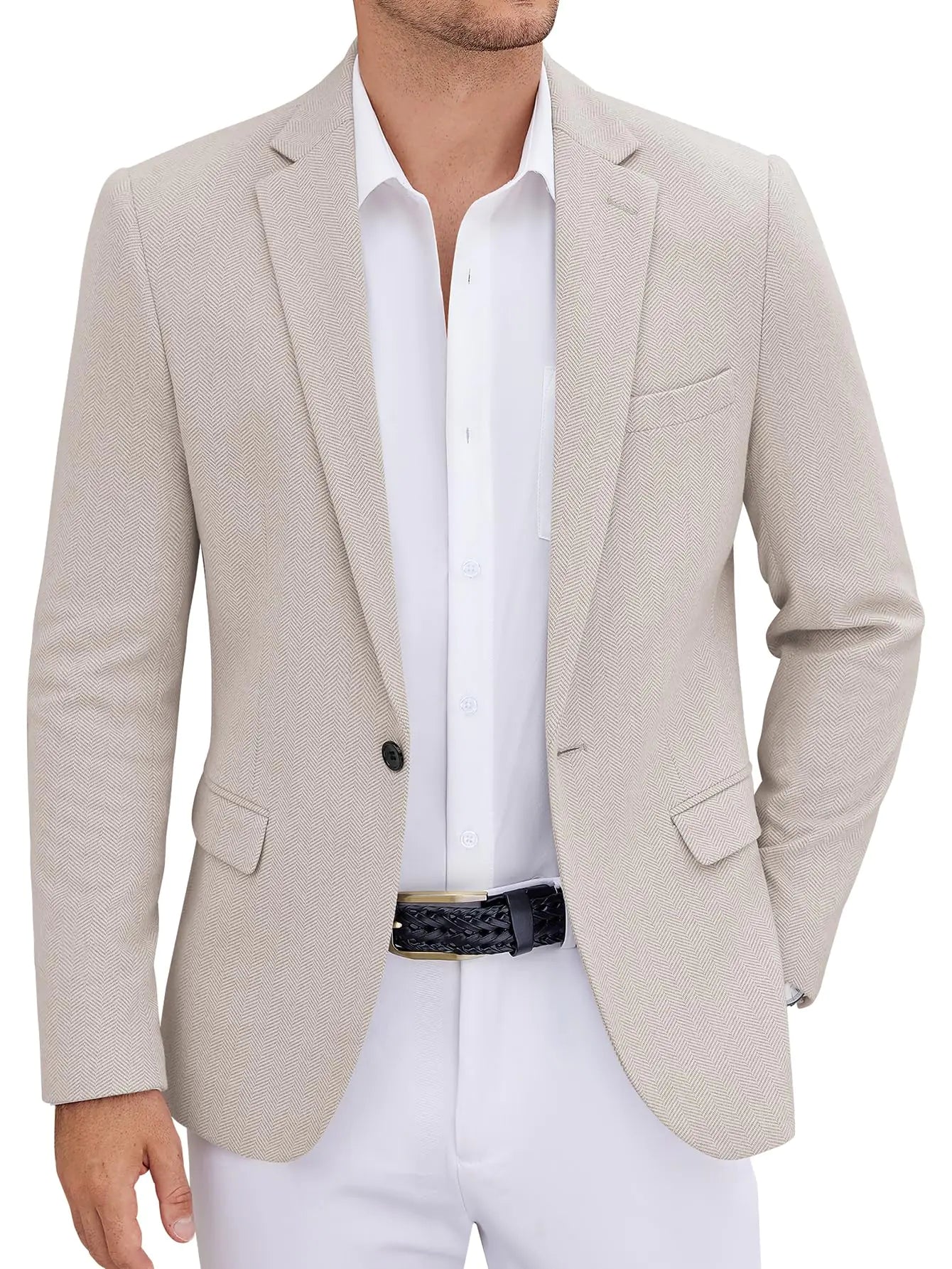 COOFANDY Men Tweed Herringbone Blazer Casual Slim Fit Vintage Suit Jackets Knit Sport Coat Light Khaki