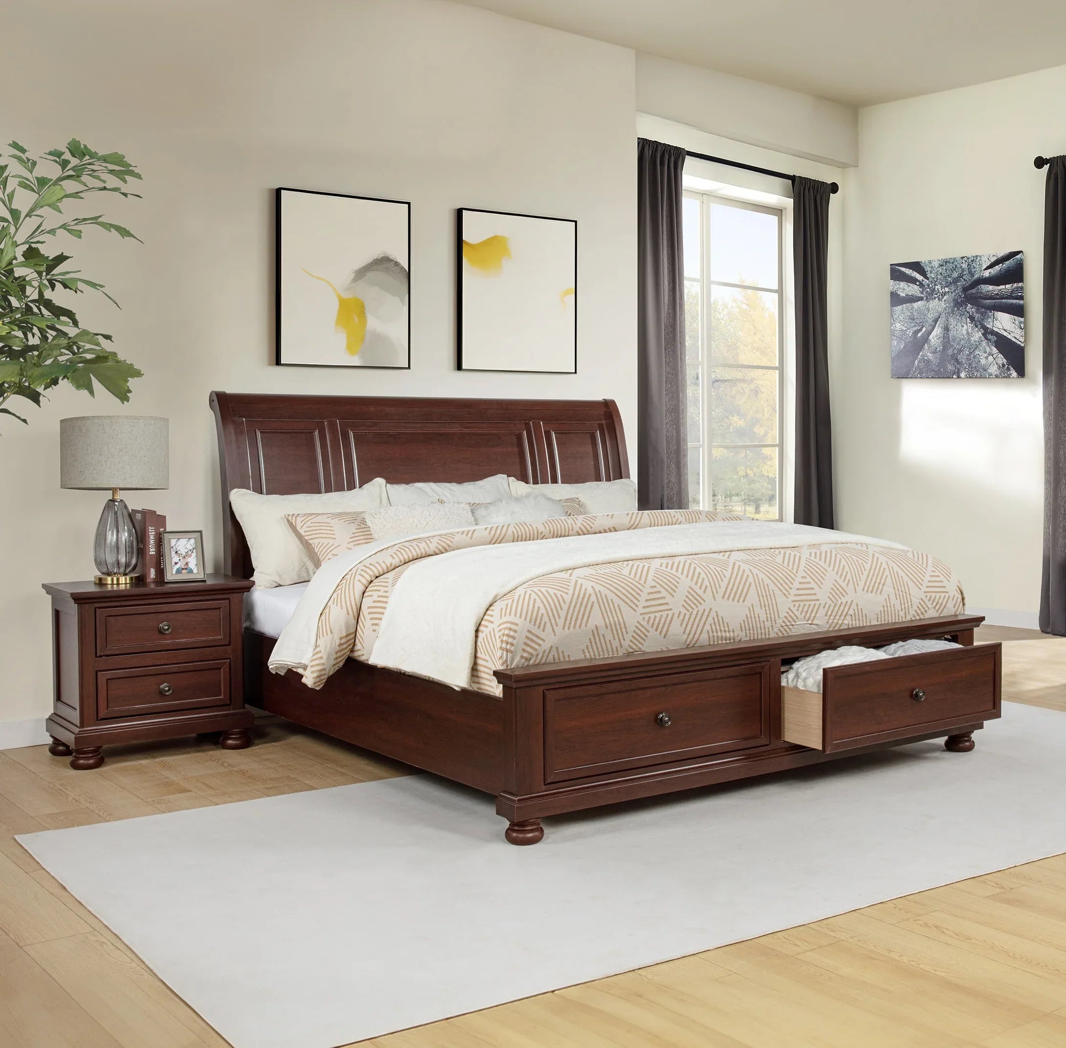 Contemporary 1pc Nightstand Rich Cherry Finish Two Drawer Storage Wooden Bedroom Furniture - Eloy Royal