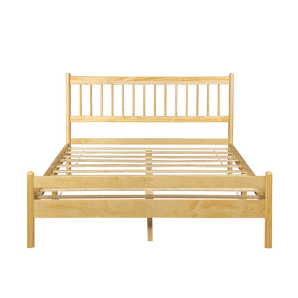 Traditional Style Queen Size Bed with Headboard and Footboard, Pinewood Bed with Strengthened Bed Frame ,Walnut 
,Natural