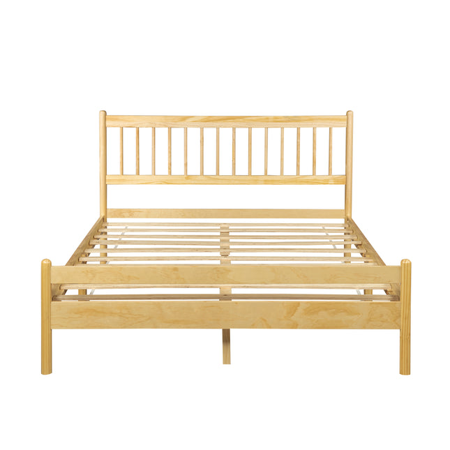 Traditional Style Queen Size Bed with Headboard and Footboard, Pinewood Bed with Strengthened Bed Frame ,Walnut 
,Natural