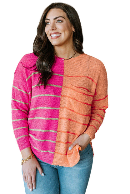 Yellow Plus Size Color Block Striped Knit Sweater - Eloy Royal