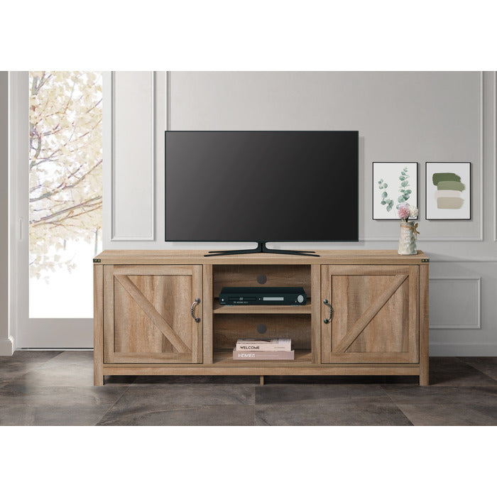 Farmhouse Style 70 in. Wood TV Stand Media Console with Paper Lamination, 2 Shelves, 2 Cabinet Entertainment Unit for TVs up to 70'-80', Rustic Oak