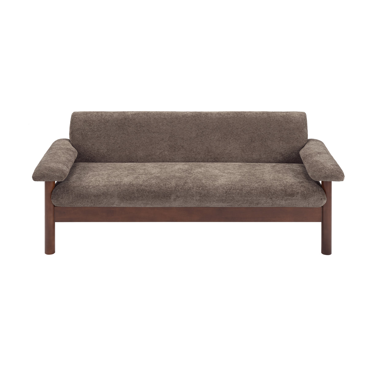Modern Brown Chenille Sofa with Pillow Top Arms & Rubberwood Legs, 69.9'' Single Cushion Couch for Living Room and Home Lounge