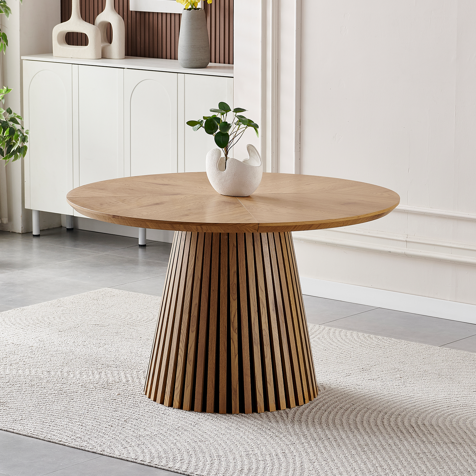 Wooden dining table, modern round kitchen dining table, fashionable design, suitable for family gatherings, multi-functional and space-saving, suitable for living room and dining room